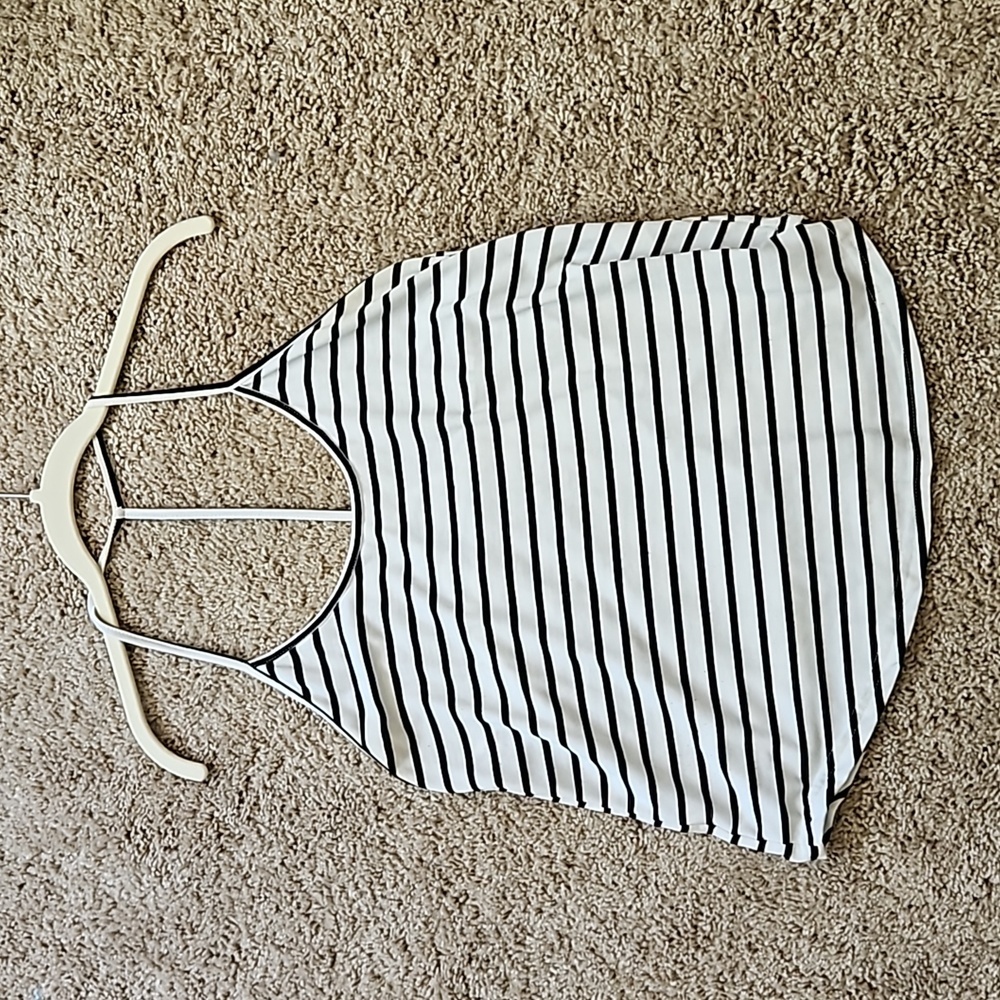 Shein black and white striped tank top, size L
